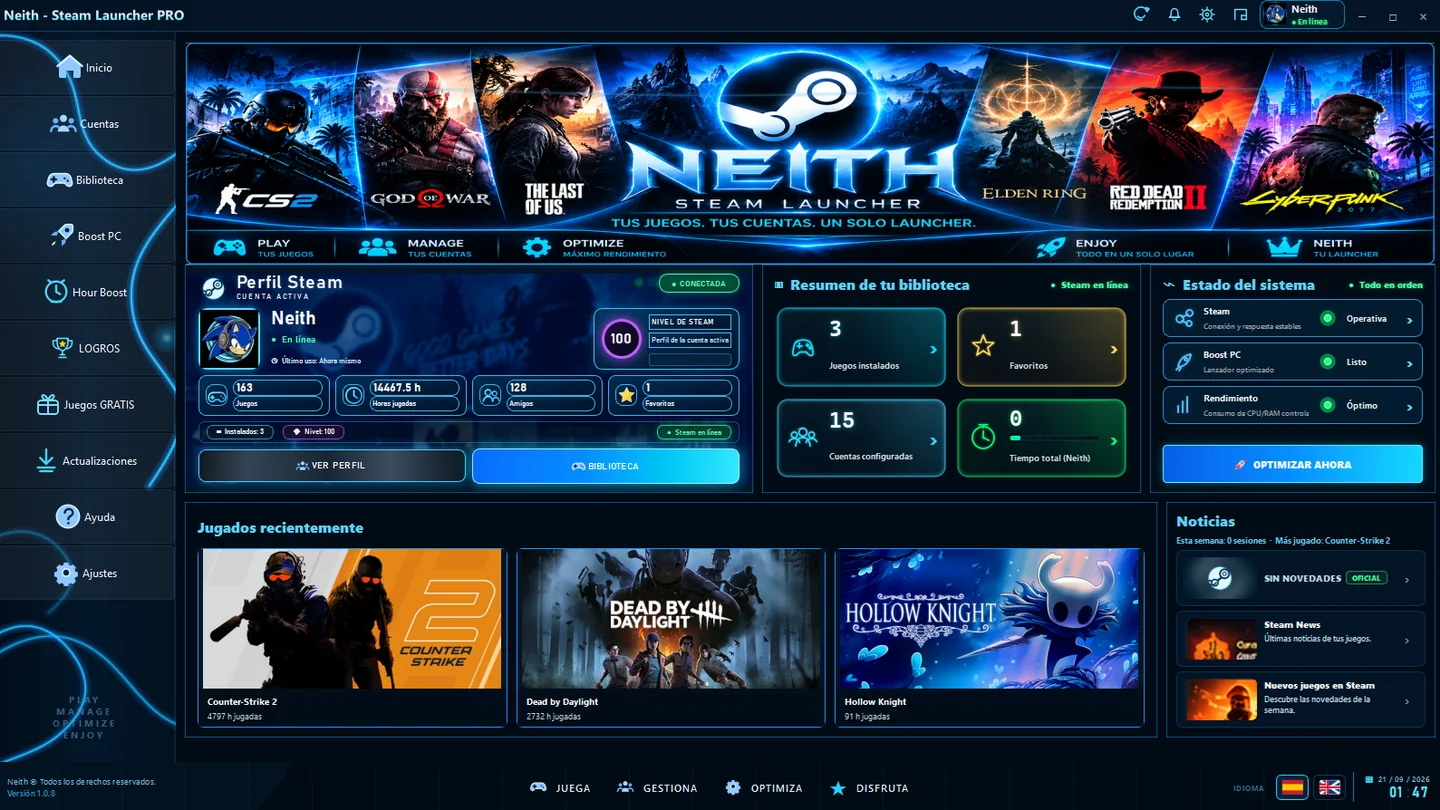 Inicio de Neith Steam Launcher